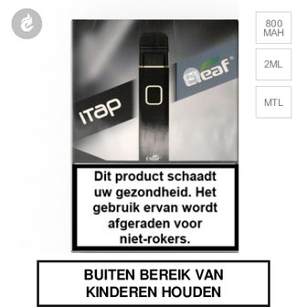 eleaf itap e-sigaret e-smoker pod starterkit 800mah 2ml zwart.jpg
