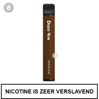 dodo vape e-sigaret shishapen vape bar 600 puffs 2ml american blend tabak nicotinevrij
